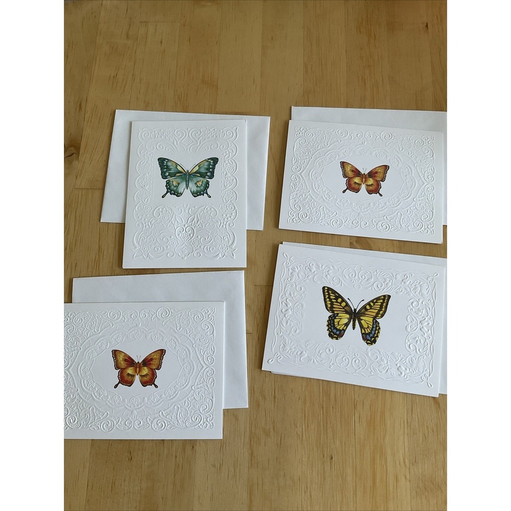 Current USA Embossed 4 Butterflies Greeting Card Within Envelopes Blank